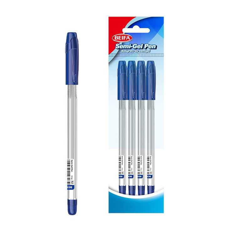 Lapicera semigel x4, AZUL, punta 0.5, en bolsa BEIFA