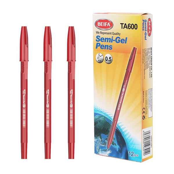 Lapicera semigel x12, ROJO, punta 0.5, en caja, BEIFA