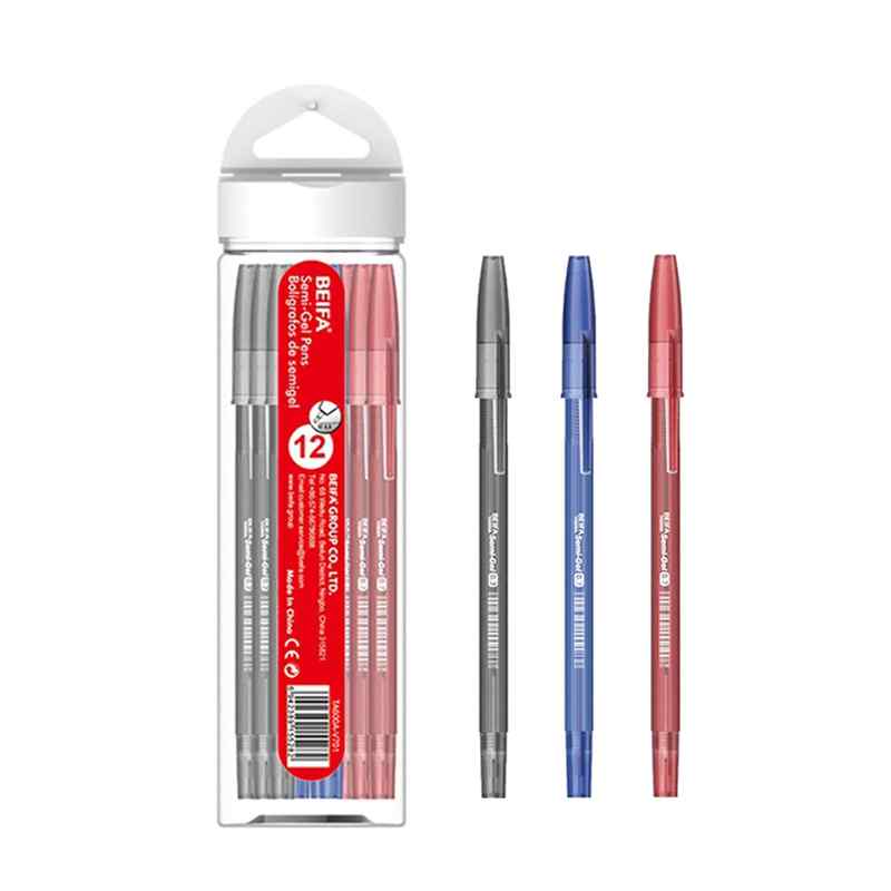 Lapicera semigel x12, SURTIDOS, punta 0.5, en tubo de plástico, BEIFA