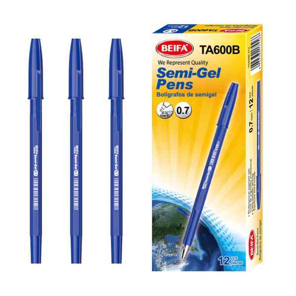 Lapicera semigel x12, AZUL, punta 0.7, en caja, BEIFA