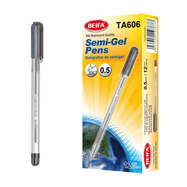 Lapicera semigel x12, NEGRO, punta 1.0, en caja, BEIFA
