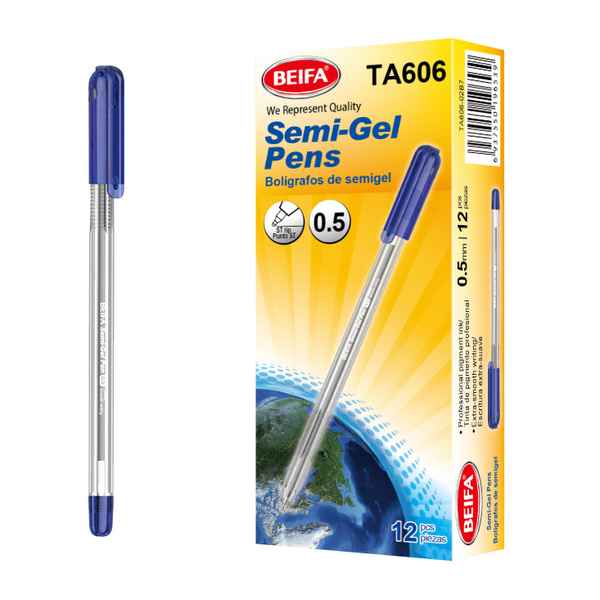 Lapicera semigel x12, AZUL, punta 1.0, en caja, BEIFA