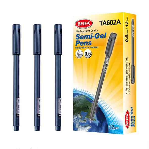 Lapicera semigel x12, NEGRO, punta 0.5, en caja, BEIFA