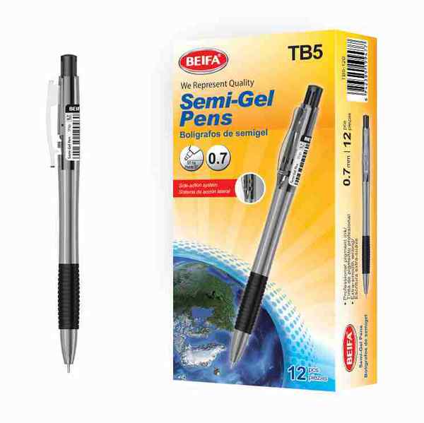 Lapicera de gel x12, NEGRO, punta 0.7, retráctil, en caja BEIFA