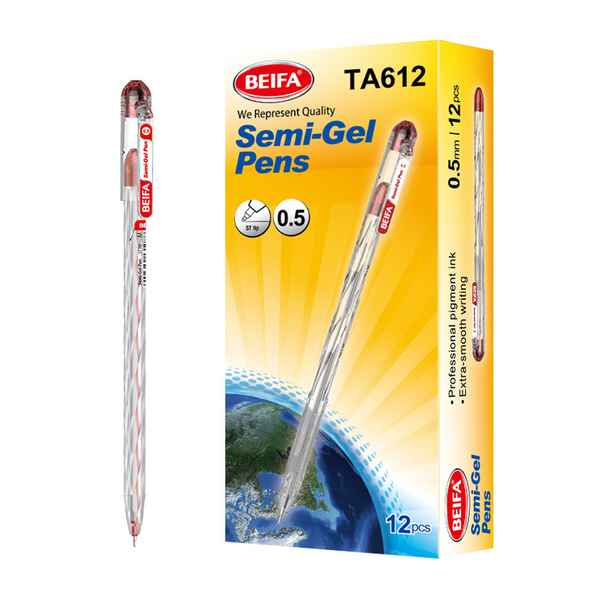 Lapicera semigel x12, ROJO, punta 0.5, en caja, BEIFA