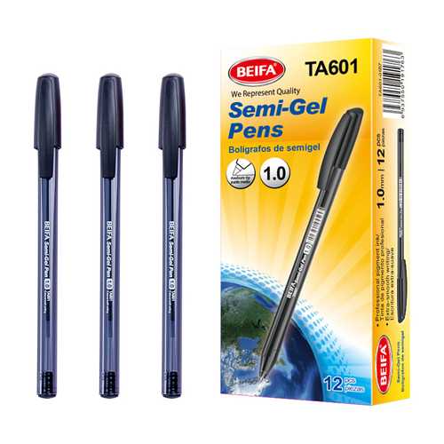 Lapicera semigel x12, NEGRO, punta 1.0, en caja, BEIFA