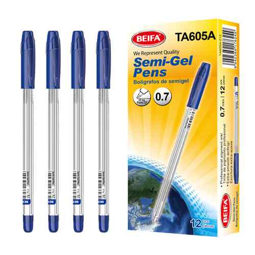 Lapicera semigel x12, AZUL, punta 0.7, en caja, BEIFA