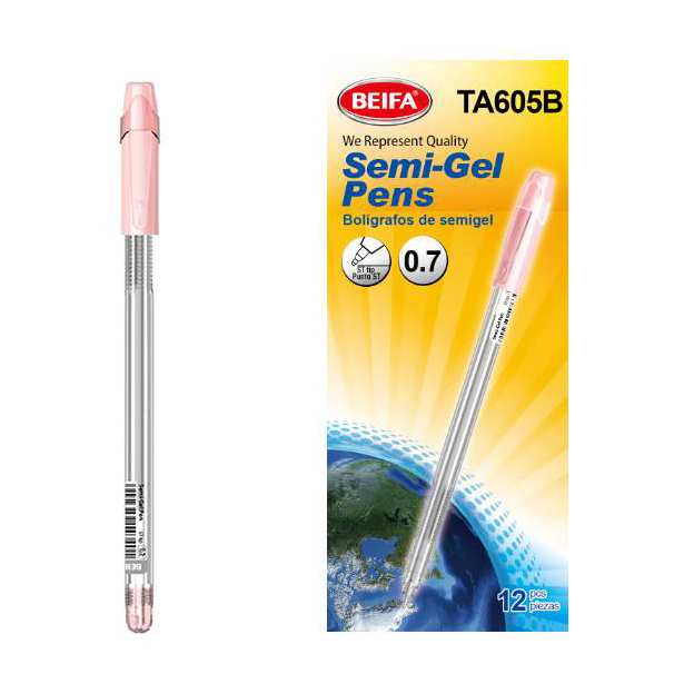 Lapicera semigel x12, NEGRO, punta 0.7, en caja, BEIFA