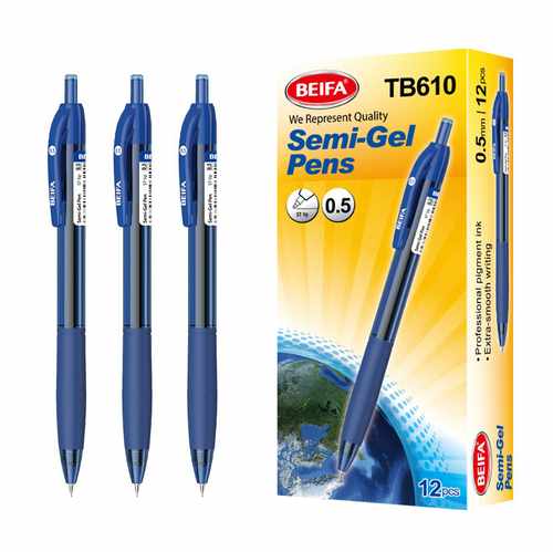 Lapicera de gel x12, AZUL, punta 0.5, retráctil, en caja BEIFA