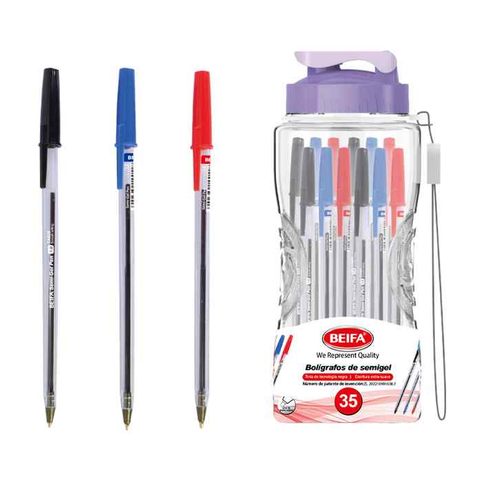 Lapicera semigel x35, SURTIDO, punta 1.0, en botella de plástico, BEIFA