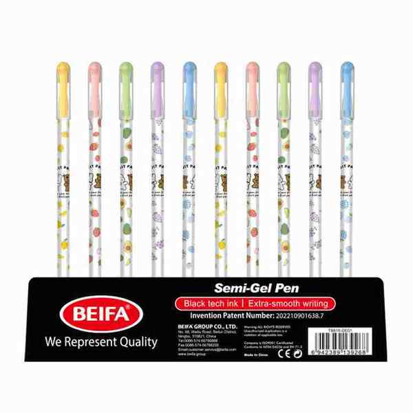 Lapicera semigel x50, NEGRO, punta 0.5, diseño infantil, BEIFA