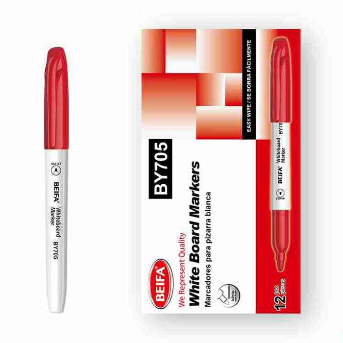 [E3596B] Marcador de pizarra x12 ROJO, punta redonda en caja BEIFA