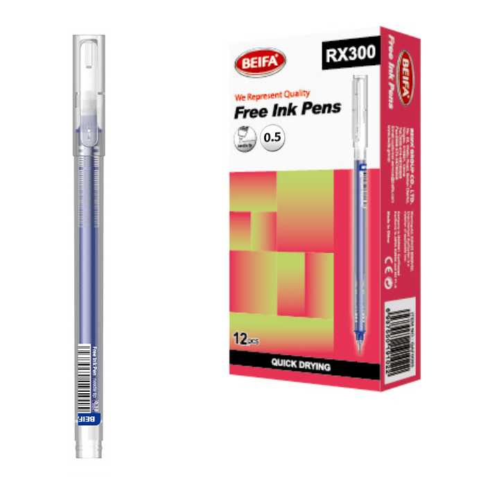 Lapicera tinta líquida x12, AZUL, punta 0.5, en caja, BEIFA