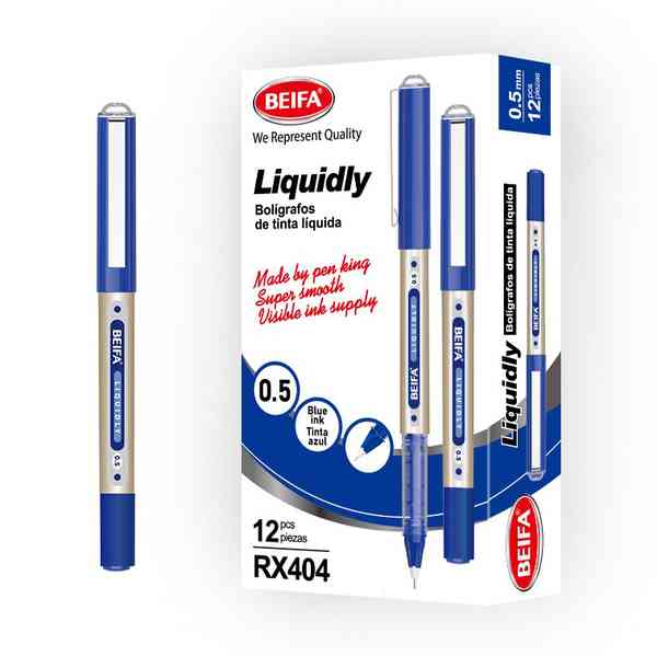 Lapicera tinta líquida x12, AZUL, punta 0.5, en caja, BEIFA