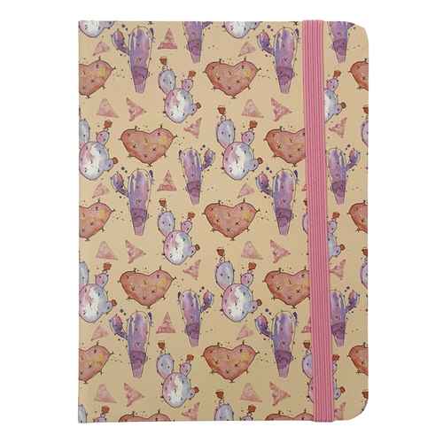 Libreta 80 hojas tapa con elástico, varios diseños cactus