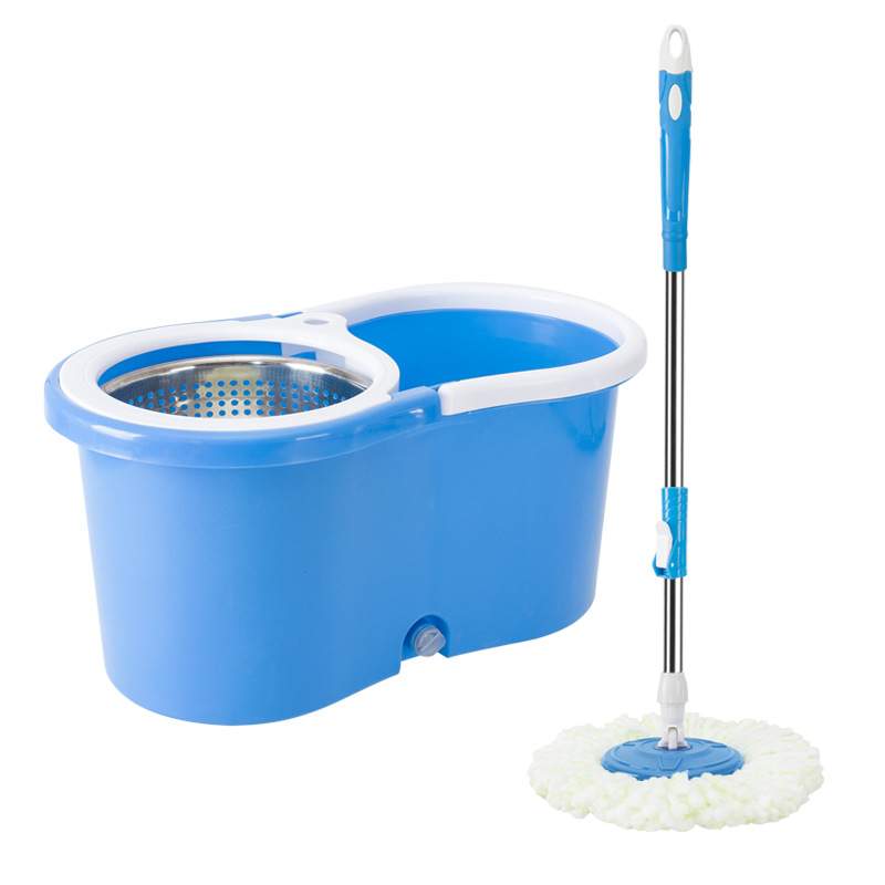 Mopa de microfibra mango de acero inoxidable extensible, balde de plástico + repuesto, centrifugadora de metal