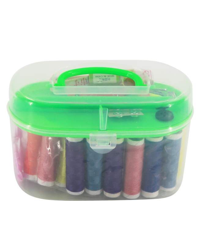 [G1542] Hilos de colores x10, con accesorios para costura, en valija de plástico, varios colores