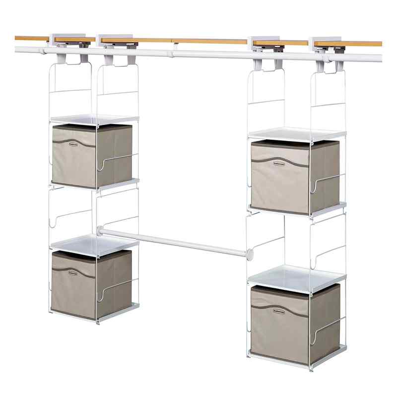 [G1738] Organizador RUBBERMAID, para placard, barra para perchas, estructura para estantes y cajas plegables