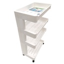 Mueble estantería de plástico, 4 estantes bandeja, con ruedas