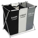 Cesto organizador de ropa plegable, 3 canastos, bolsillos exteriores, en caja