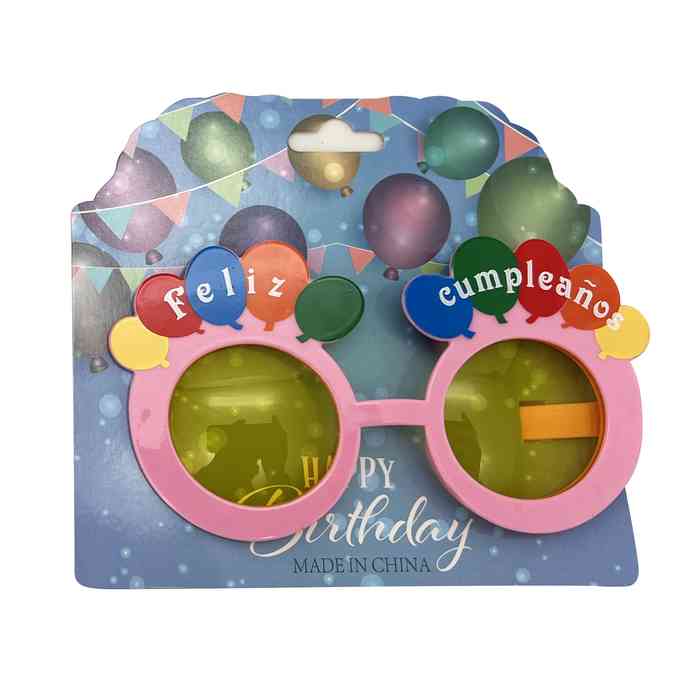 [G2336] Lentes de cotillón, cartel feliz cumpleaños, en blister