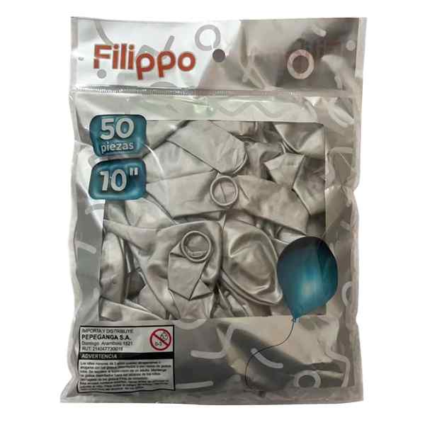 [G2382C] Globo FILIPPO 10" cromado plateado, bolsa x50