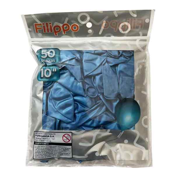[G2382G] Globo FILIPPO 10" cromado azul, bolsa x50