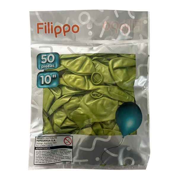 [G2382I] Globo FILIPPO 10" cromado verde, bolsa x50