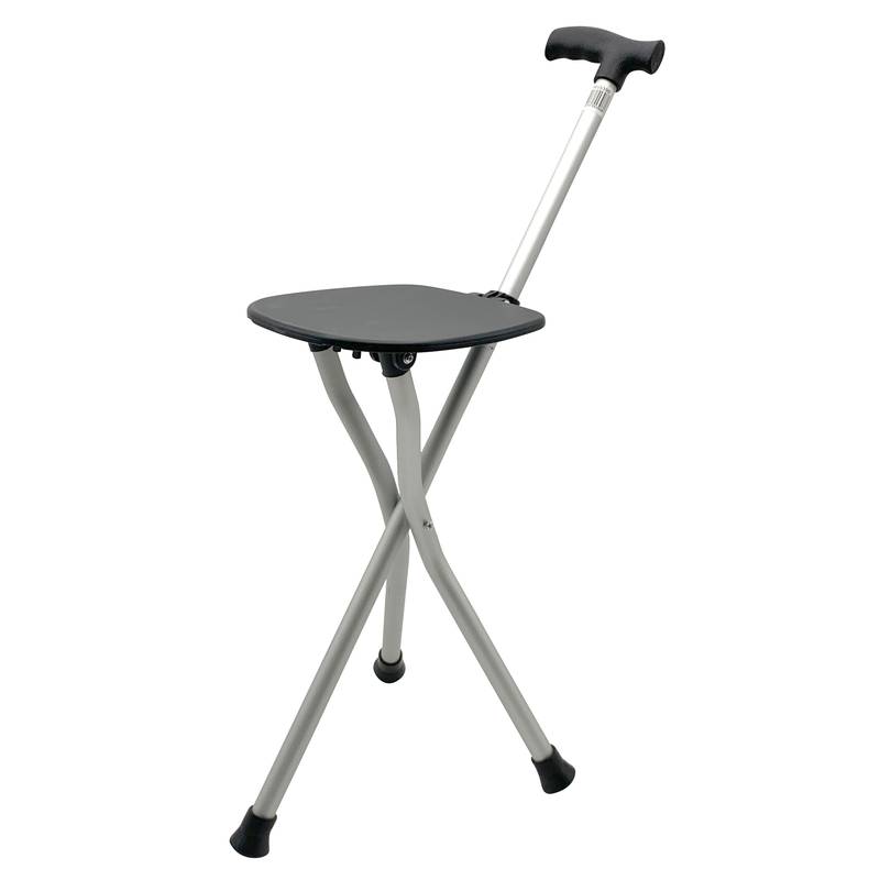 Bastón de metal con asiento, en bolsa