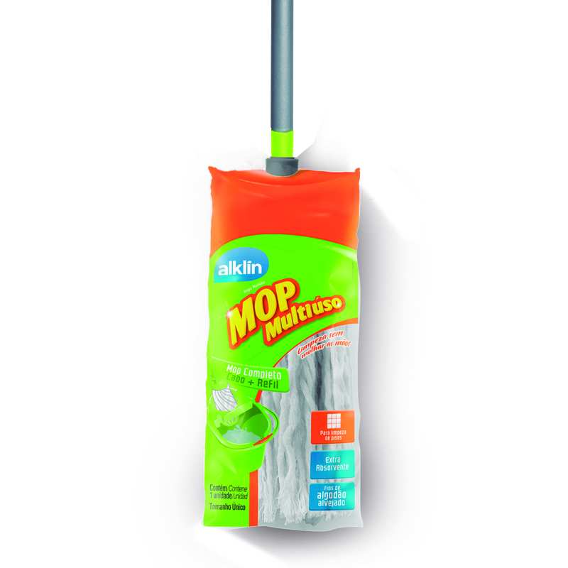 [G2528] Mopa de algodón con mango de madera revestido en plástico, ALKLIN