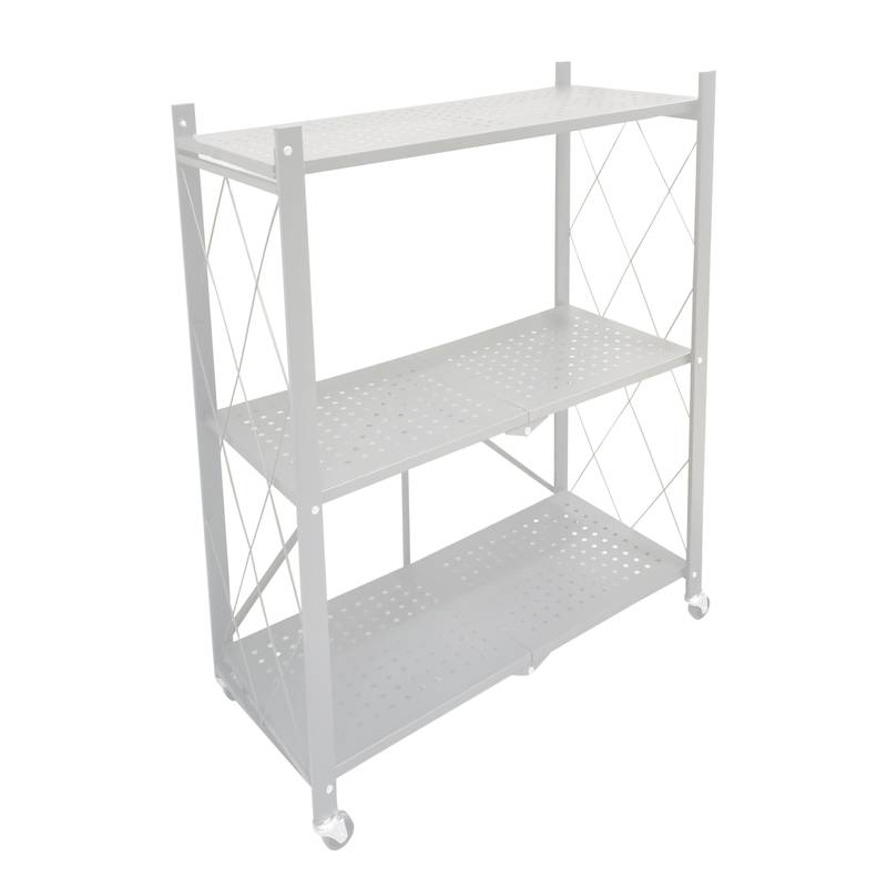 Mueble estantería de metal plegable con ruedas, 3 estantes BLANCO en caja