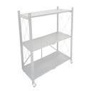 Mueble estantería de metal plegable con ruedas, 3 estantes BLANCO en caja