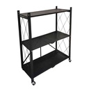 Mueble estantería de metal plegable con ruedas, 3 estantes NEGRO, en caja