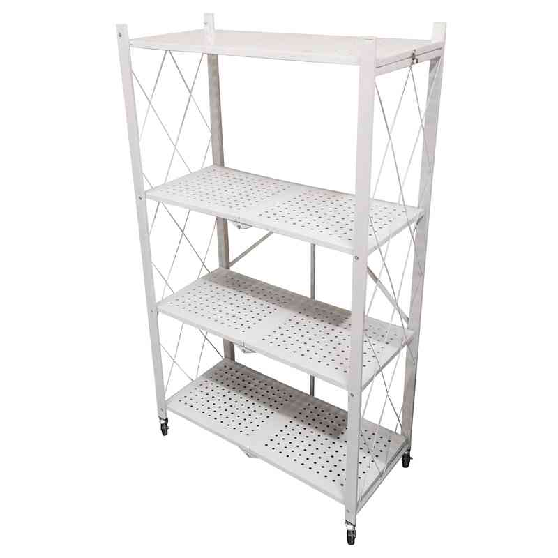 Mueble estantería de metal plegable con ruedas, 4 estantes BLANCO, en caja