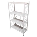 Mueble estantería de metal plegable con ruedas, 4 estantes BLANCO, en caja