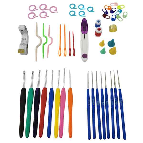 [G2662] Agujas de crochet x16 unidades con varios accesorios, en caja de plástico