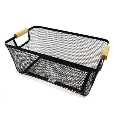 [G2716] Caja organizadora canasto cesto de metal asas de madera, varios colores