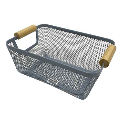 [G2717] Caja organizadora canasto cesto de metal asas de madera, varios colores