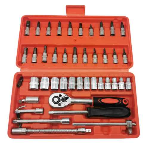[G2765] Destornillador cricket con llave, dados y puntas, 44 piezas, en caja de plástico
