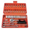 Destornillador cricket con llave, dados y puntas, 44 piezas, en caja de plástico