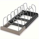 Soporte organizador de tapas y tablas, extensible, de acero y plástico, en caja