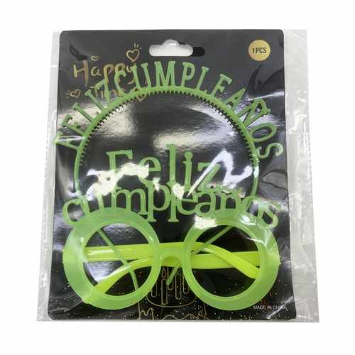[G2992] Lentes de cotillón, con tiara feliz cumpleaños, en bolsa varios colores
