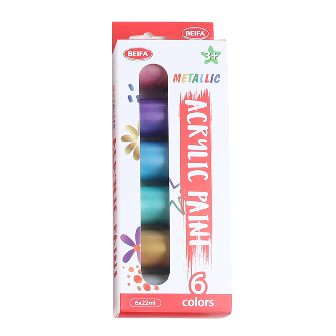 Pintura acrílica x6 tubos de 22ml, en caja, BEIFA