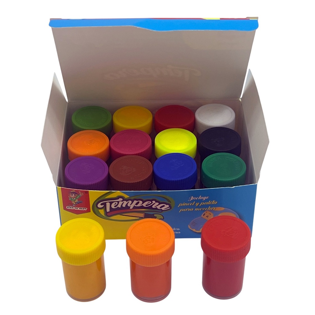 Témpera x12, 18ml con pincel, en caja