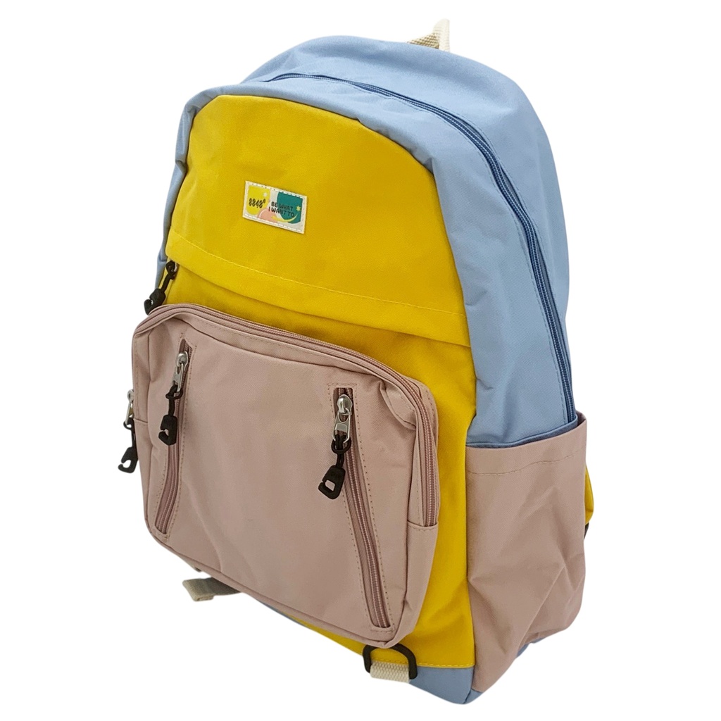Mochila juvenil de tela, con 5 bolsillos exteriores y 2 bolsillos interiores, varios colores