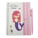 Libreta 40 hojas, con lapicera, varios diseños sirenas