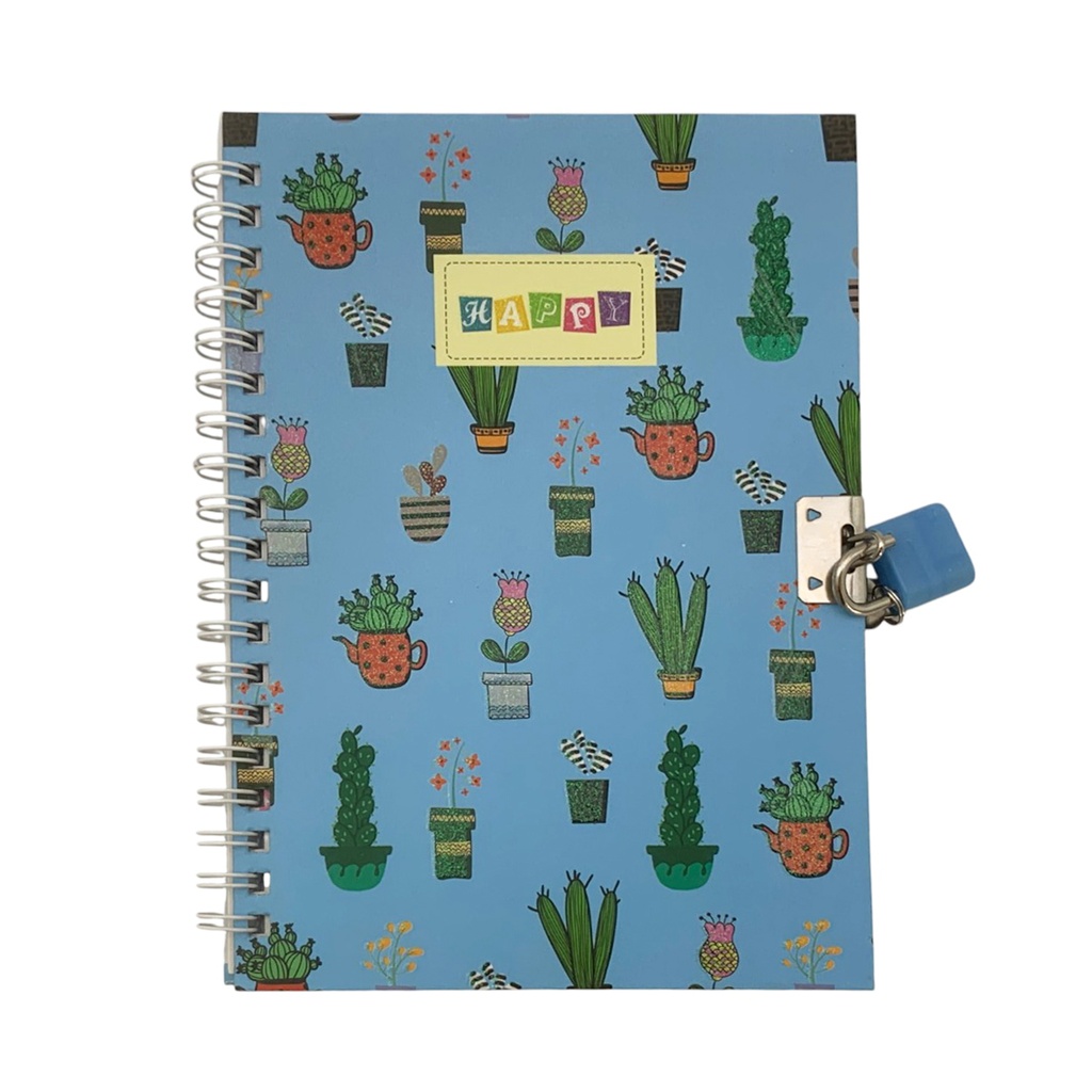 Diario íntimo con candado, diseño cactus varios colores