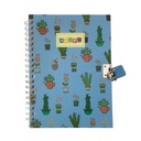 Diario íntimo con candado, diseño cactus varios colores