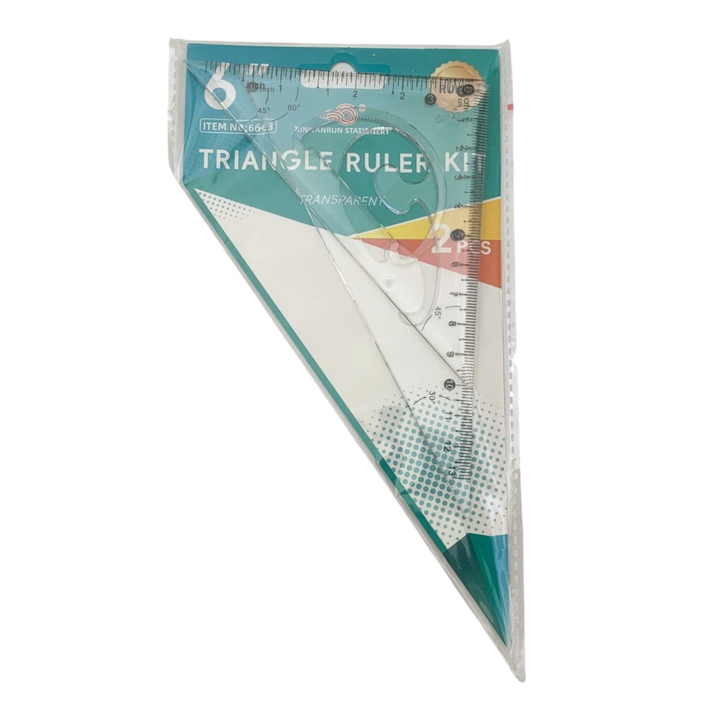 Juego de geometría 2 ìezas, escuadras con plantilla de curvas, 12.5cm, en bolsa