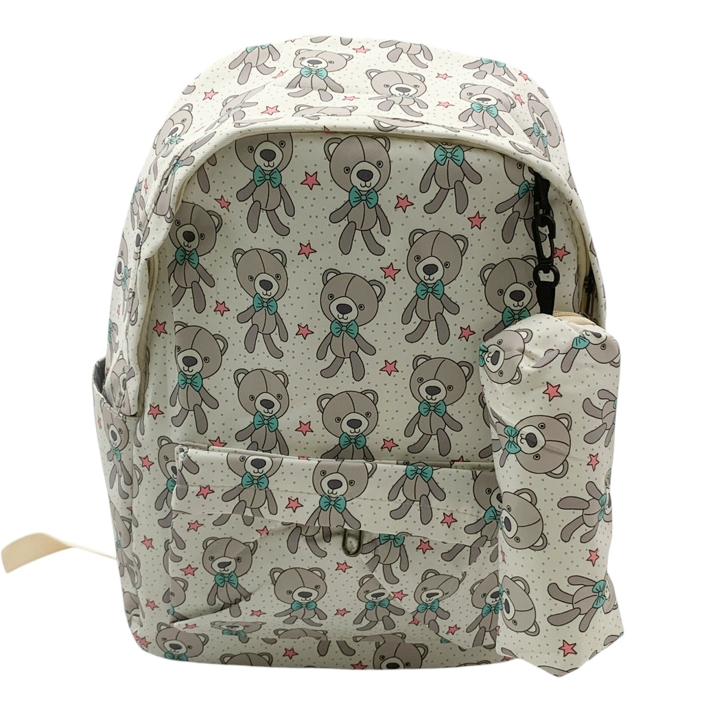 Mochila infantil, con cartuchera 1 bolsillo frontal y 2 bolsillos laterales, varios diseños